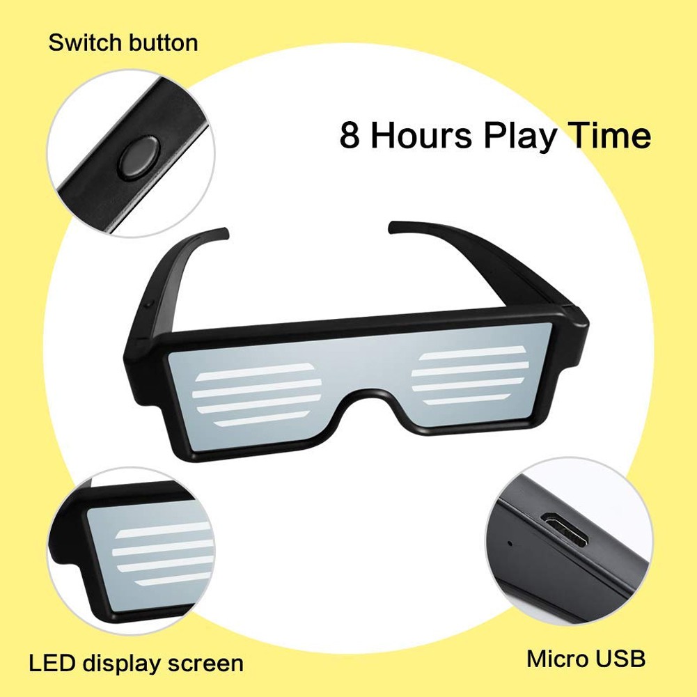 Mắt Kính Có Đèn LED Sạc USB Với 8 Chế Độ Hoạt Hình Cho Lễ Hội Halloween Và Giáng Sinh