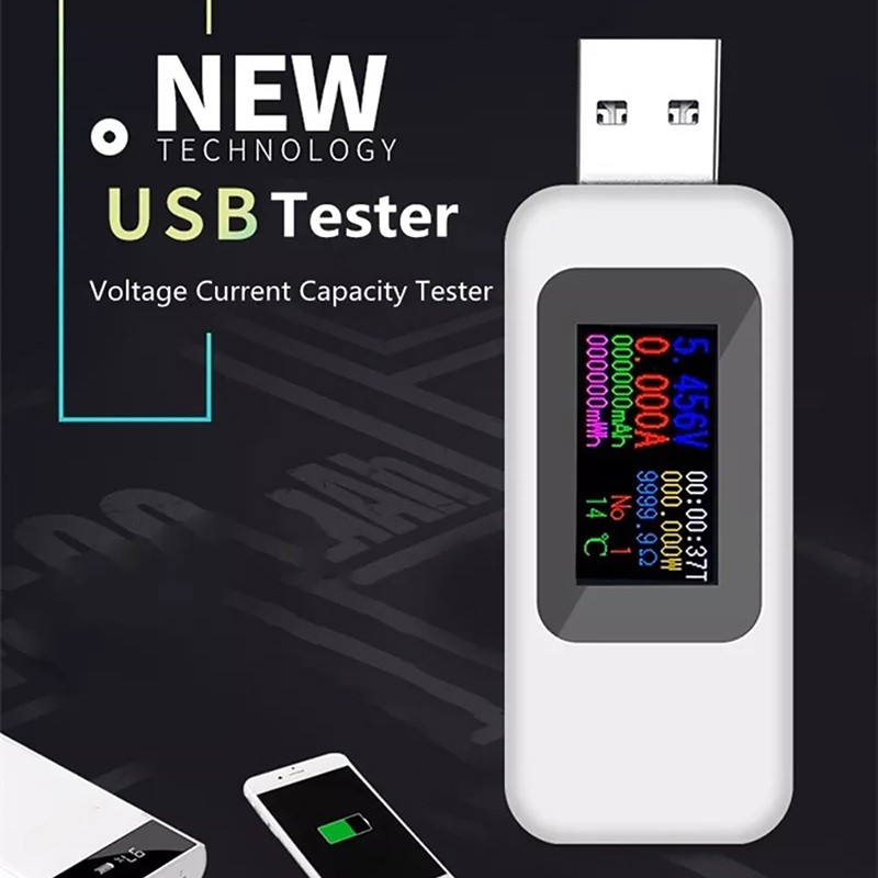 Màn hình màu 10 trong 1 DC Máy kiểm tra USB 0-5A Điện áp 4-30V Bộ sạc USB Máy đo điện Máy đo điện di động Máy dò pin