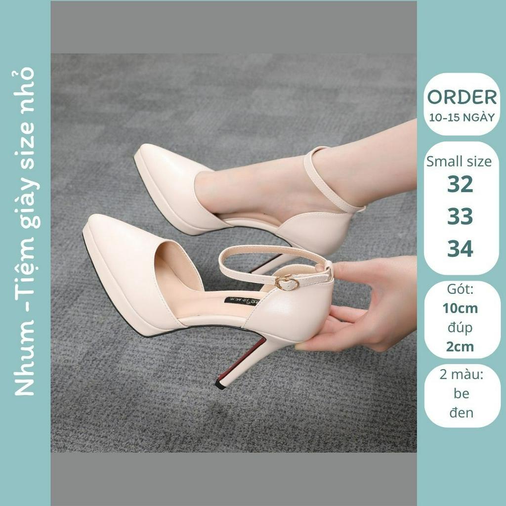 Giày cao gót đế đúp size nhỏ 32 33 34 dáng basic gót 10cm, đúp trước 2cm, 2 màu đen be. G183-1