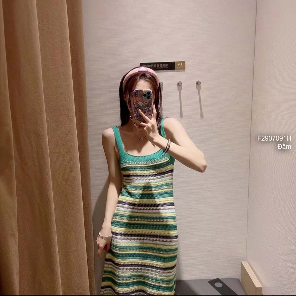 Đầm len body kẻ sọc phối màu hàng QC!