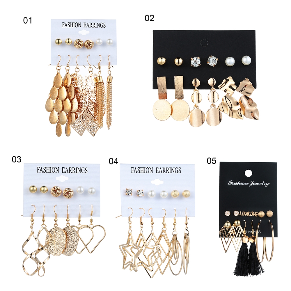 Set 6 đôi khuyên tai phong cách vintage xinh xắn