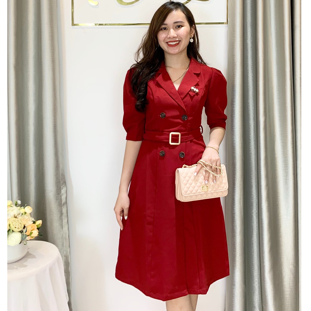 [Mã WASTMINI giảm 10% tối đa 30K đơn 150K] Đầm Thiết kế tuyết mưa cổ Vest đai eo Emvy - V75 | BigBuy360 - bigbuy360.vn