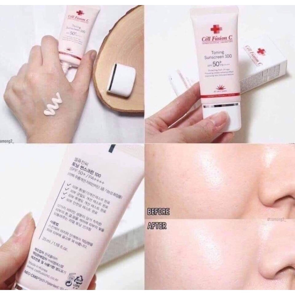 Kem chống nắng nâng tông cho da nhạy cảm Cell Fusion C Toning Sunscreen 100 SPF50+ PA +++ Hàn Quốc