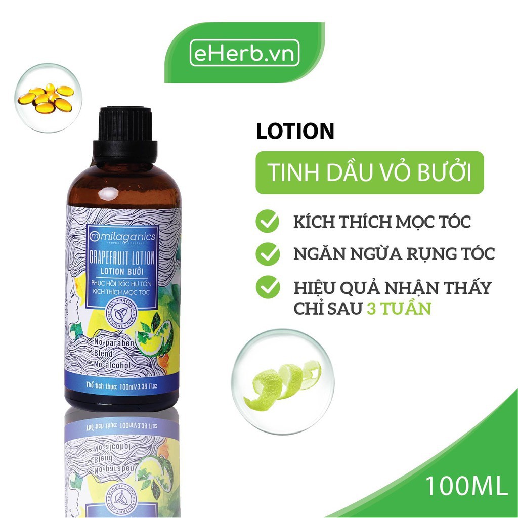 Lotion Bưởi Kích Thích Mọc Tóc & Ngừa Rụng Tóc Từ Tinh Dầu Bưởi Nguyên Chất MILAGANICS 100ml (Chai)