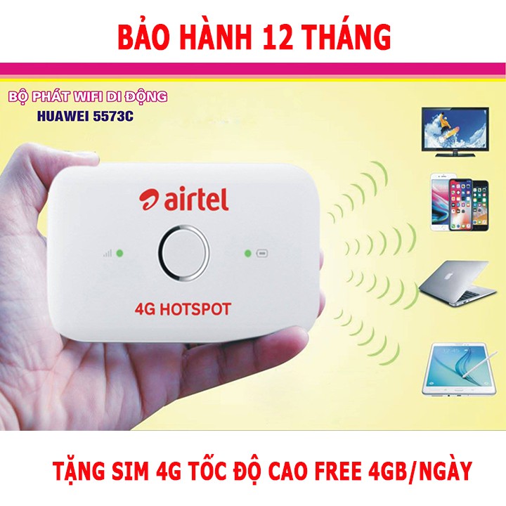 Bộ Phát Wifi Di Động 4G Huawei 5573C cực khỏe - Tặng sim free 4GB/ngày