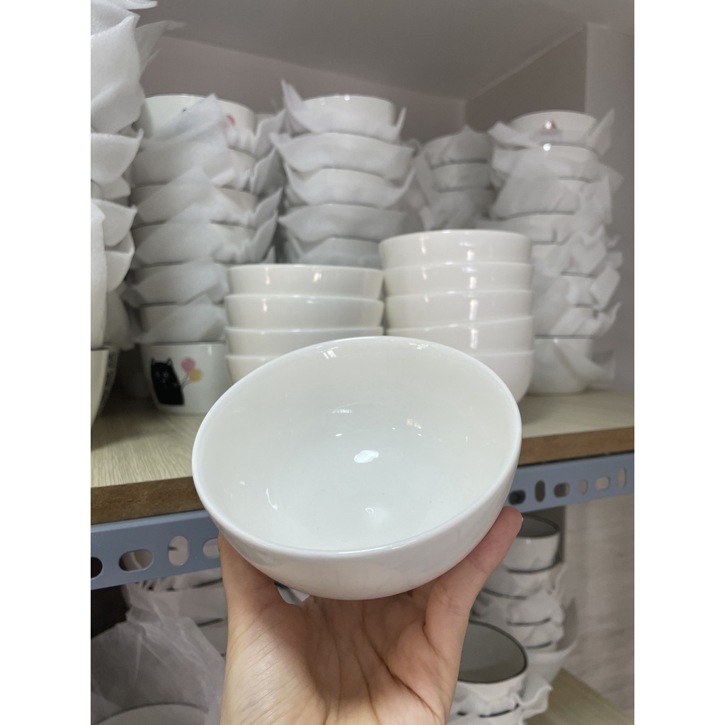 BỘ 10 chén ăn cơm bằng gốm sứ full trắng. Bát ăn cơm kich thước 11x6.5cm.