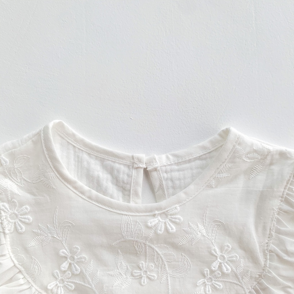Bộ Áo Liền Quần Tay Dài + Mũ Bằng Cotton Mềm Mại Phối Ren Xinh Xắn Cho Bé Gái 0-2 Tuổi