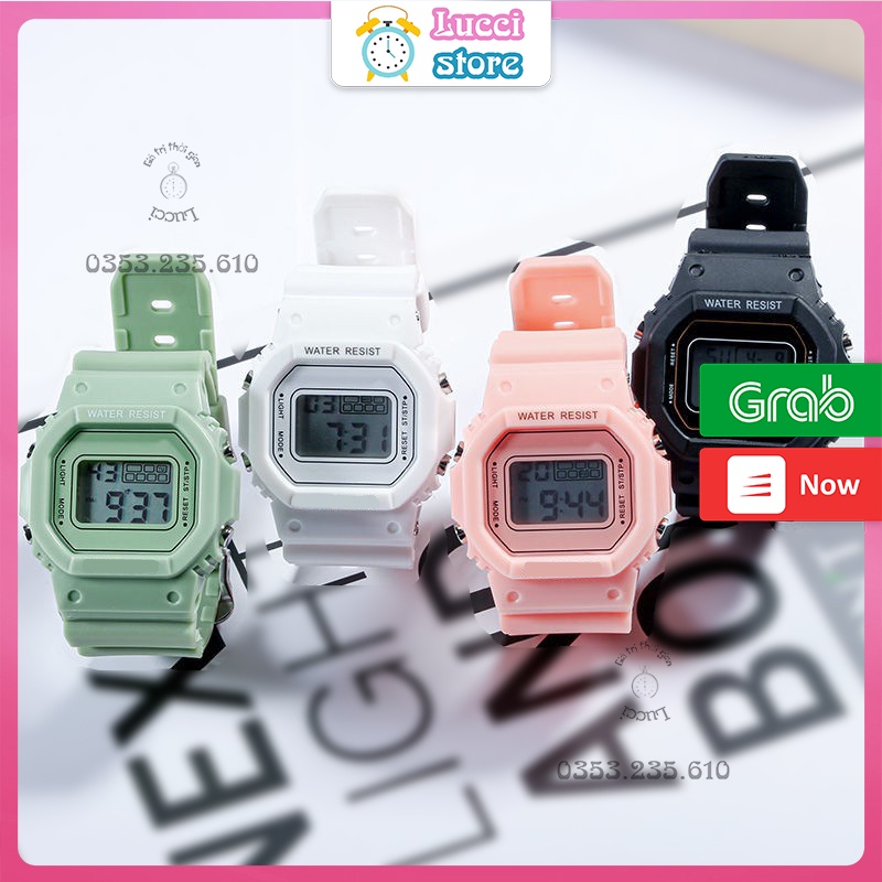 Đồng hồ điện tử nam nữ dây nhựa silicon mặt vuông, chống nước, đủ chức năng | BigBuy360 - bigbuy360.vn