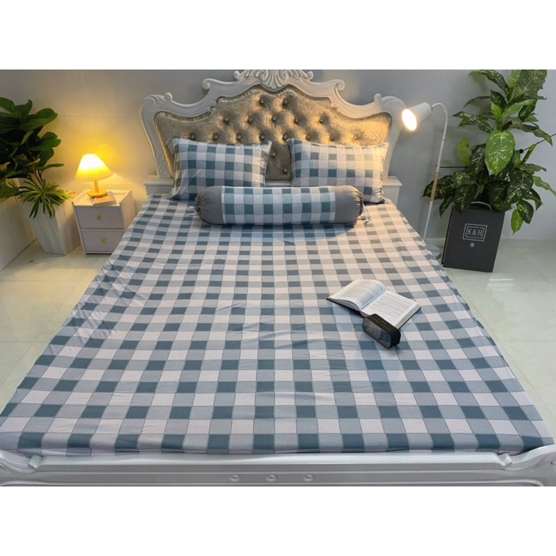 Bộ Drap thun Hàn Quốc 4 món sọc caro