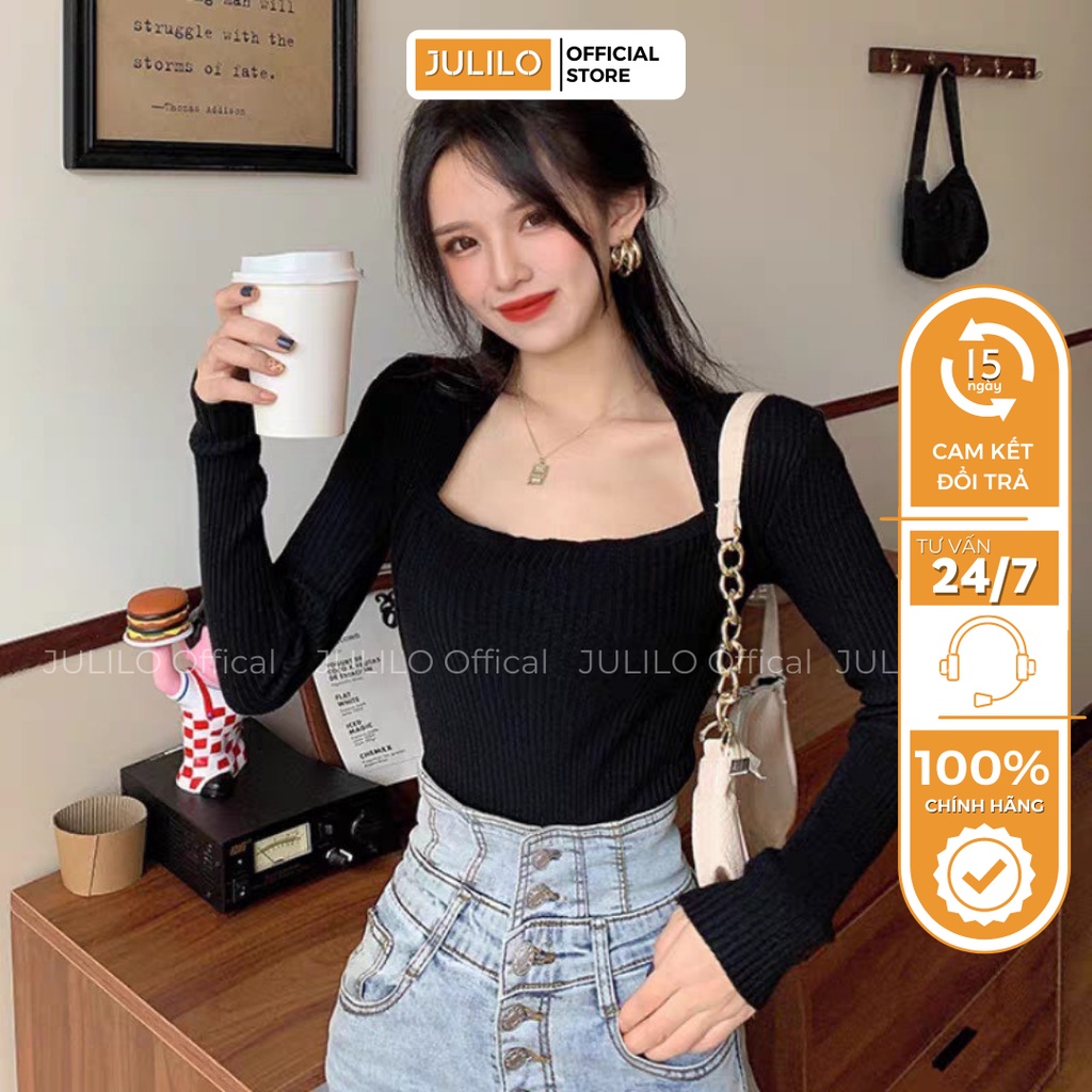 Áo Len Tăm JULILO Cổ Vuông, Áo Dệt Kim Dài Tay Nữ Mềm Mịn - Mã 015