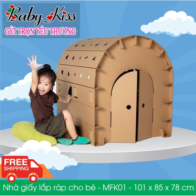 Nhà giấy Thông Minh bằng carton cho bé tự lắp ráp - An toàn + Chắc chắn + Chịu Lực tốt - Baby Kiss Shop