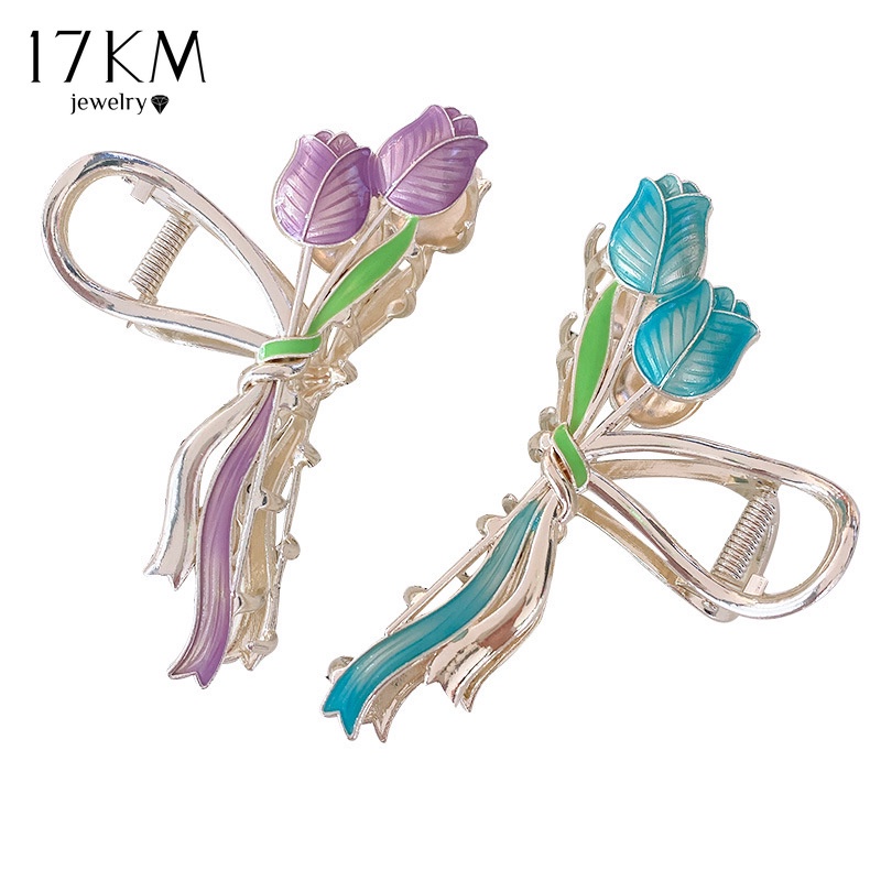 Kẹp tóc 17KM hình hoa tulip bằng kim loại thời trang dành cho nữ