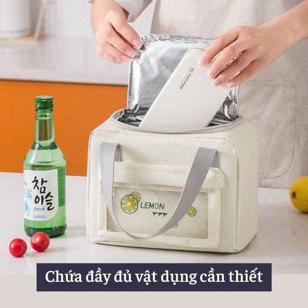 Túi giữ nhiệt đựng hộp cơm họa tiết cao cấp Ahahome