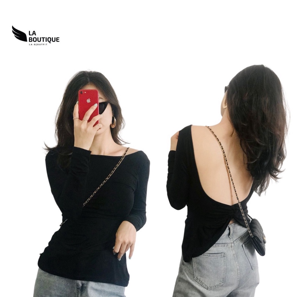 Áo Thun Nữ Hở Lưng Ôm Body Tay Dài La Boutique SM20