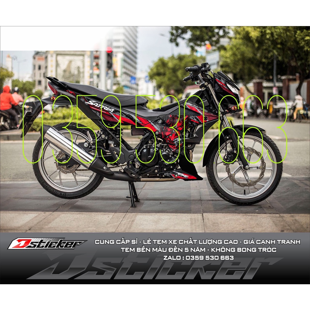 Tem Rời Dán Xe Raider FI Mẫu Samurai Đen Đỏ Mẫu Mới Cực Hot, Hàng 3 Lớp Chất Lượng Cao