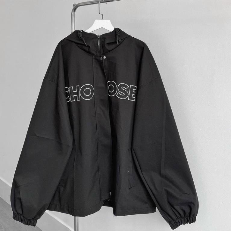 Áo khoác kaki from rộng 2 lớp in CHOOSE thời trang đa năng chống nắng gió