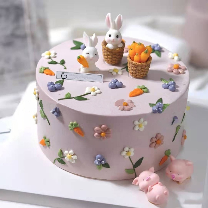 Phụ kiện trang trí bánh kem hình thỏ 3D dễ thương