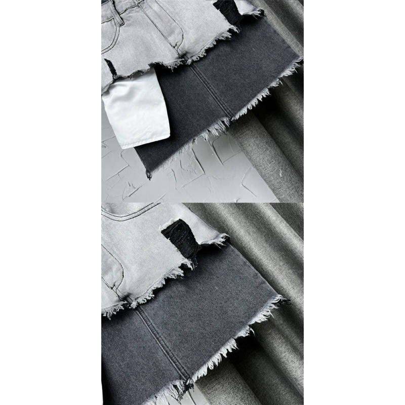 Chân Váy Chữ A Phối Lông Màu Sắc Tương Phản Thời Trang Cho Nữ