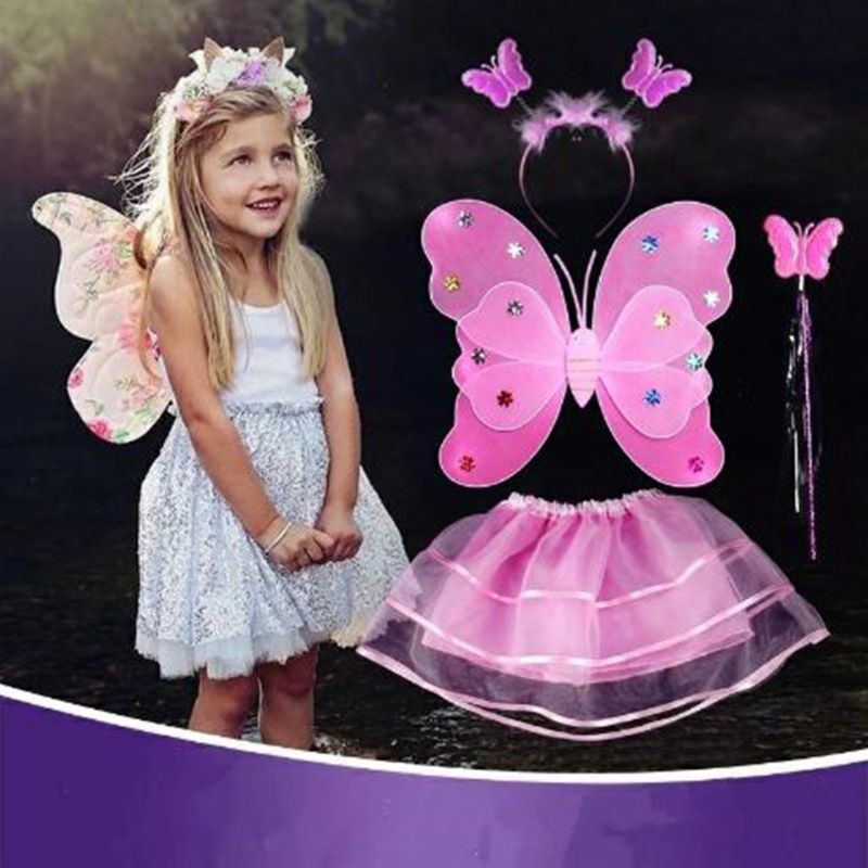 Bộ váy và cánh bướm 4 món đeo hóa trang cho bé gái có đèn led