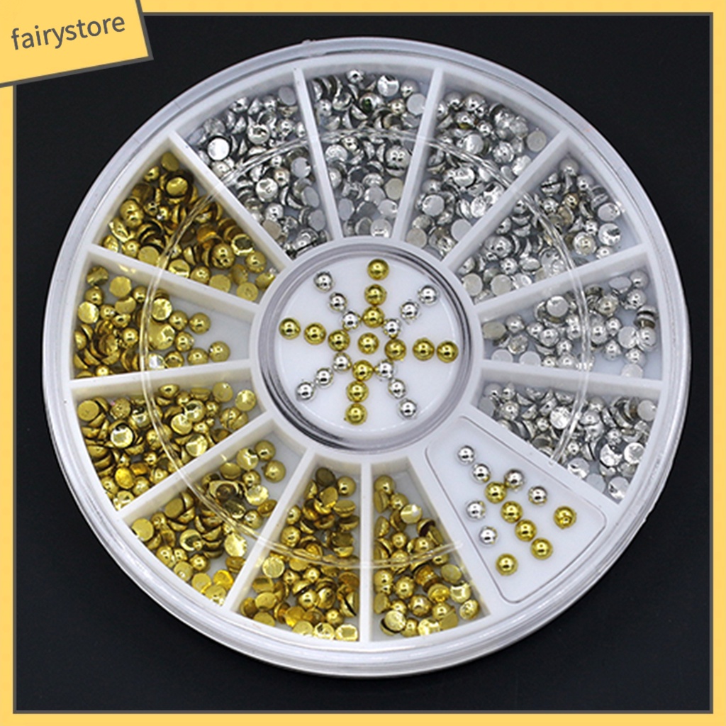 Hộp hình bánh xe đựng hạt đinh tán bằng acrylic kích thước 2mm màu vàng đồng/bạc dán móng tay nghệ thuật tự làm