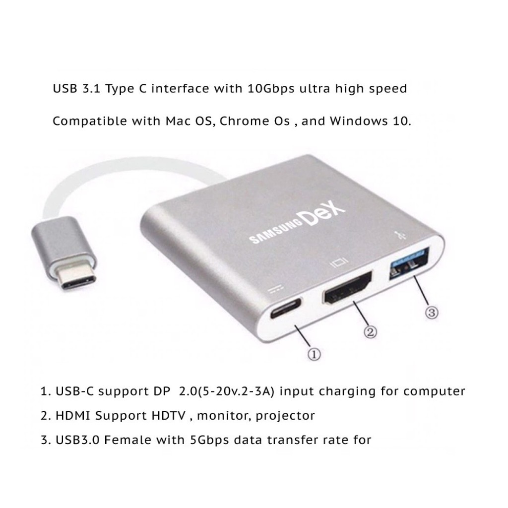 (Adapter) bộ chuyển đổi Hub 3 trong 1 USB 3.1 Type-C sang 4K UHD HDMI USB-C cho Macbook, iPad, Smart Phone