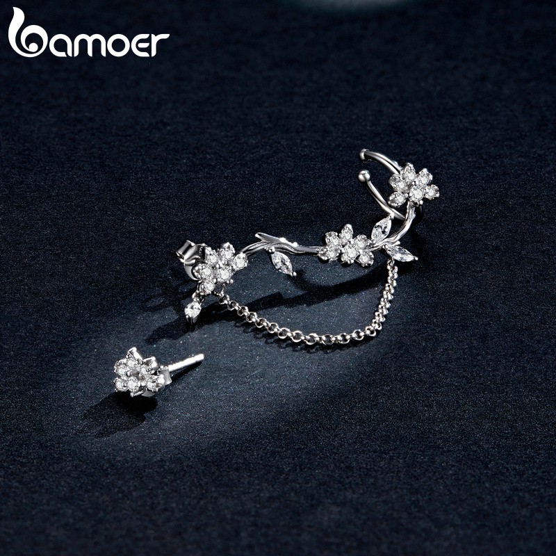 Bông Tai Bamoer BSE476 Bạc 925 Bạch Kim Thiết Kế Hình Hoa Xinh Xắn Cho Nữ