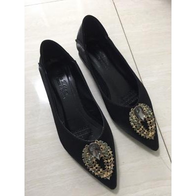 [ORDER] Giày búp bê bọc lụa khuy đính đá gót vuông 3p | BigBuy360 - bigbuy360.vn