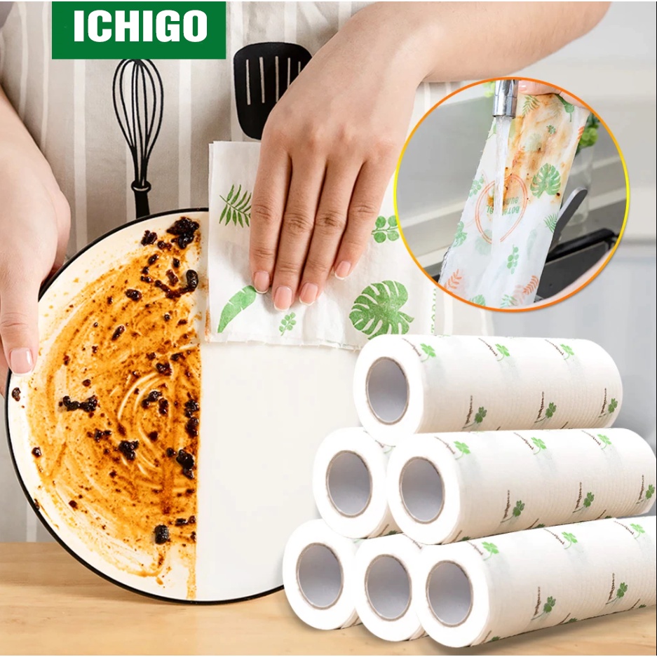Cuộn Khăn Lau Bếp Đa Năng iChigo Nhật Bản 25cmx25cm - Siêu Thấm Hút Dễ Dàng Giặt Sạch - 50 Miếng