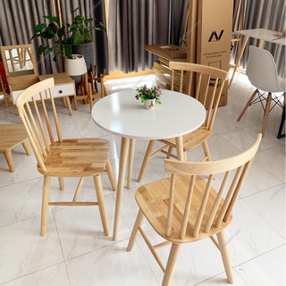 Bàn Ăn Bằng Gỗ Màu Trắng Hình Tròn Bàn Cafe Bàn Ăn Vặt Chân Cao Không Kèm Ghế