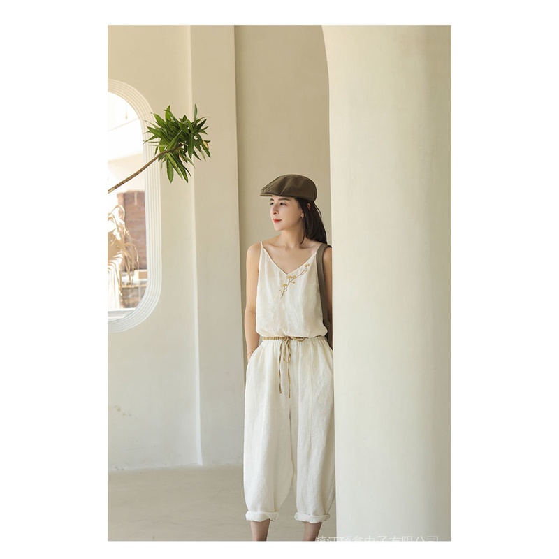 Áo Sát Nách 100% Cotton Dáng Rộng Thêu Họa Tiết Cổ Điển Dễ Phối Đồ Thời Trang Cho Nữ