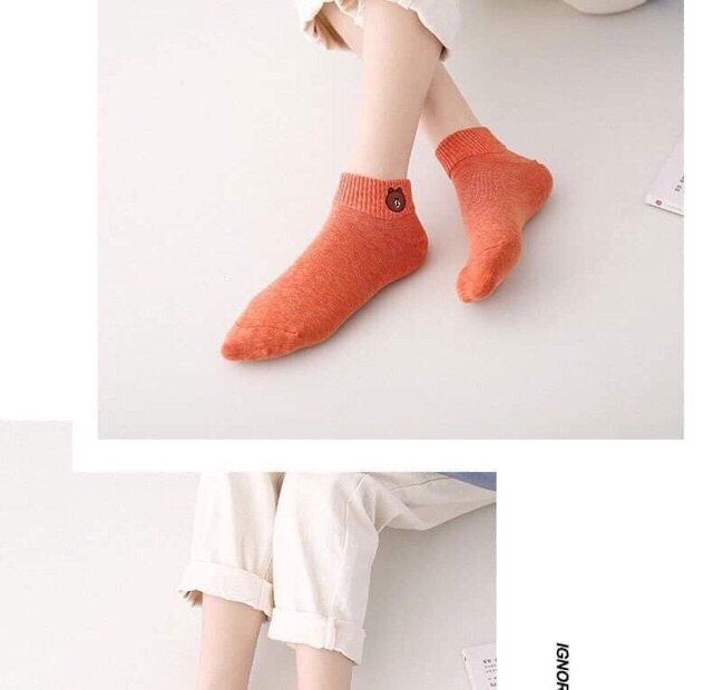 Tất gấu  Combo 10 đôi tất gấu cổ ngắn họa tiết Brown tặng kèm túi đựng