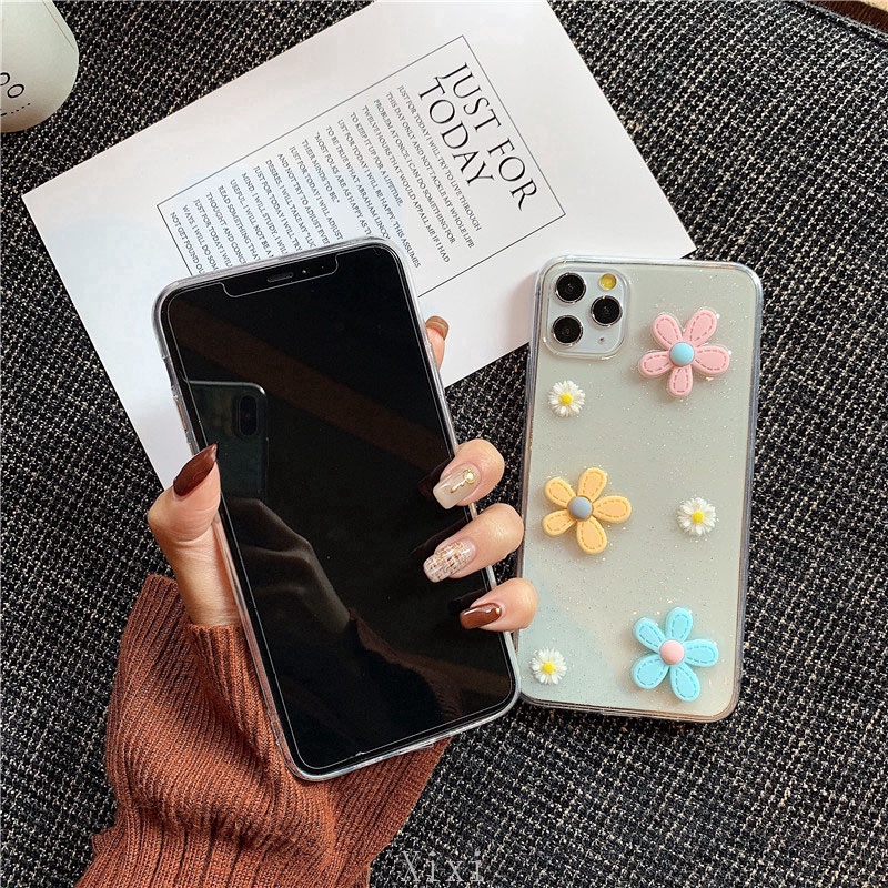 Ốp Điện Thoại Silicon Mềm Trong Suốt Chống Sốc Hình Hoa Cúc 3D Cho iPhone 11 Pro Max XS XR SE 2020 7 8 6S Plus