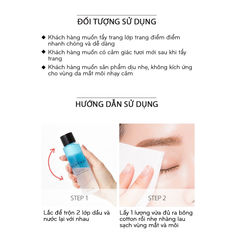 TẨY TRANG MẮT MÔI MISSHA PERFECT LIP &amp; EYE MAKEUP REMOVER ( Xanh)