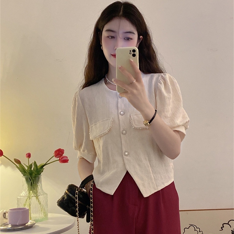 Áo Kiểu Tay Phồng Cổ Chữ V Thời Trang Mùa Hè Cho Nữ