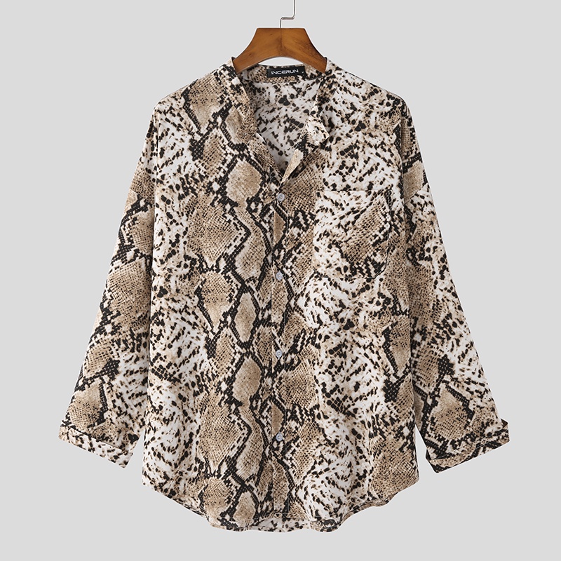 Áo Sơmi DàI Tay In HọA TiếT Da RắN ThờI Trang Cho Nam