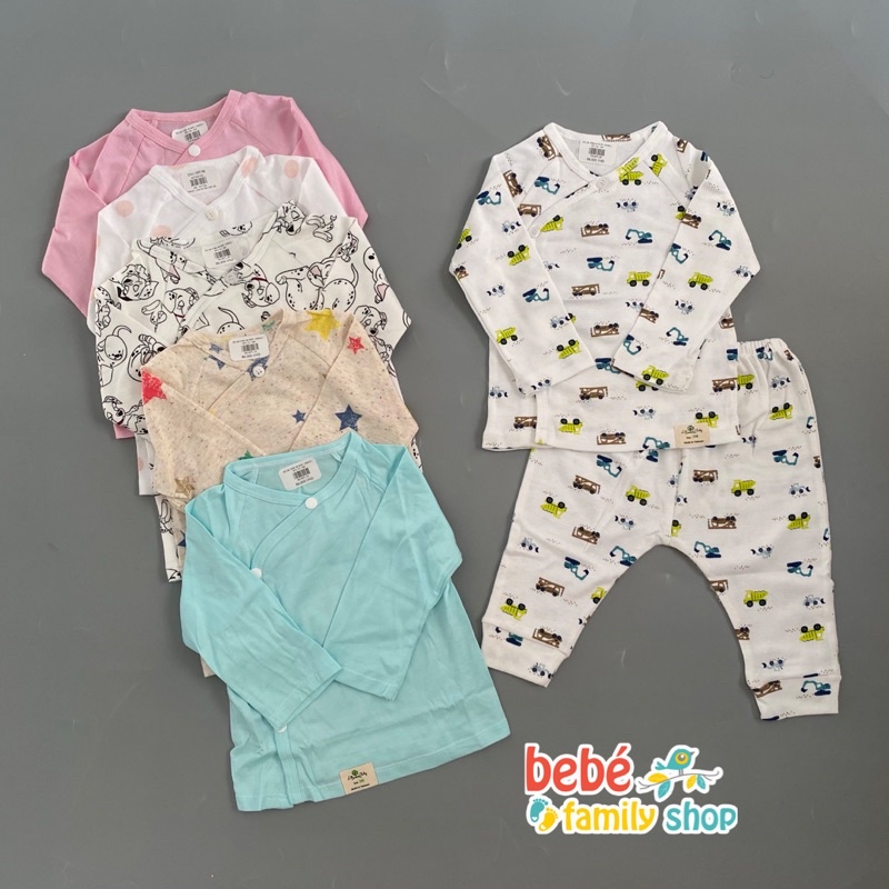 Bộ dài sơ sinh cúc lệch chéo thun cotton Litibaby cho bé trai và bé gái - STL SGL