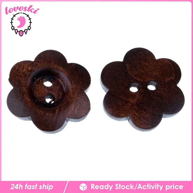 20 Nút Gỗ 2 Lỗ Hình Bông Hoa 23mm