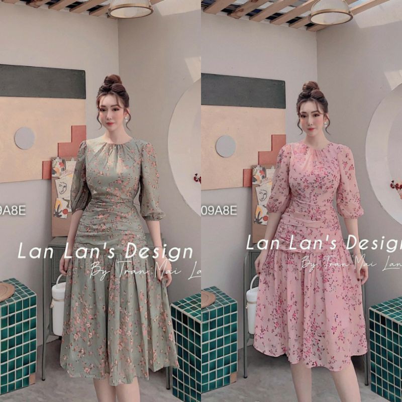 ĐẦM MAXI HOA NHÚN ĐUÔI CÁ TAY LỠ