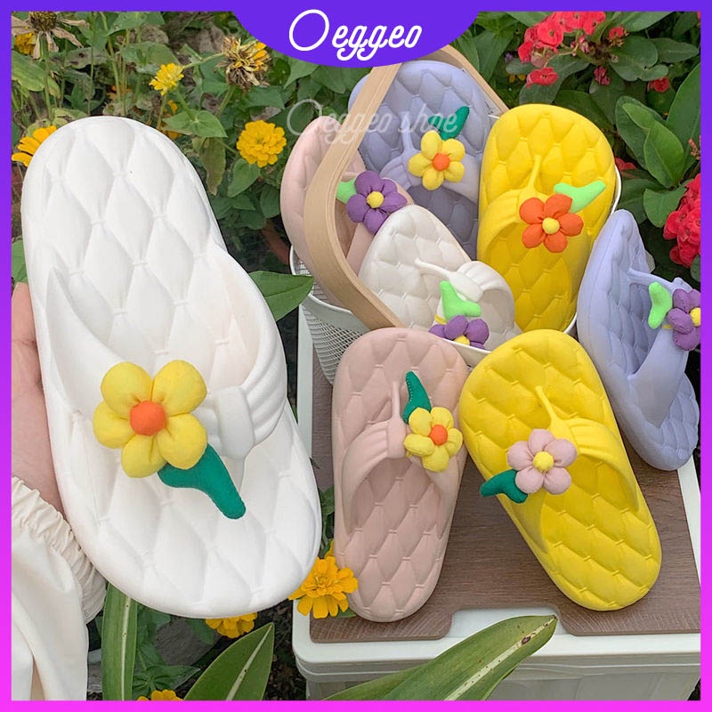 Oeggeo shop Giày Đế Dày Đi Biển Xương Cá Và Hoa Cho Nữ