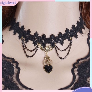 Vòng cổ choker phối ren mặt hình trái tim đính đá quý nhân tạo phong cách gothic cá tính dành cho nữ