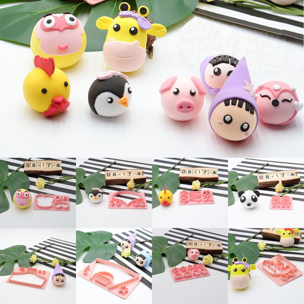 Bộ khuôn làm bánh bao bằng nhựa họa tiết hoạt hình dễ thương cho bé