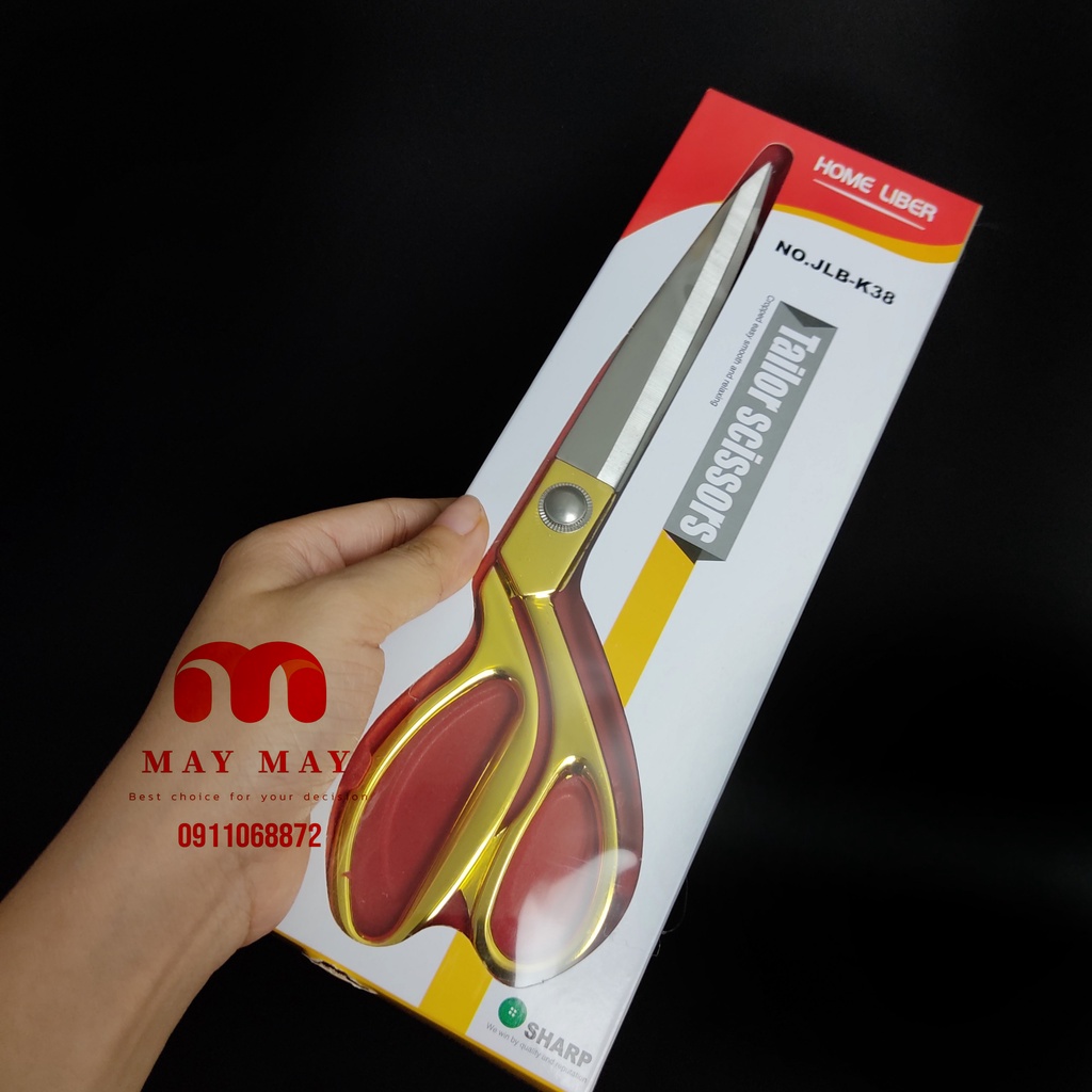 Kéo cắt vải thợ may K38, kéo cắt băng khánh thành, mạ vàng hoặc inox thép không gỉ siêu sắc bén