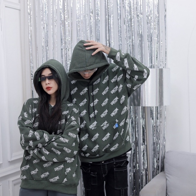 [N] Áo Hoodies Nỉ Mùa Đông Form Rộng Gonzzone - Màu Xám Rêu | BigBuy360 - bigbuy360.vn