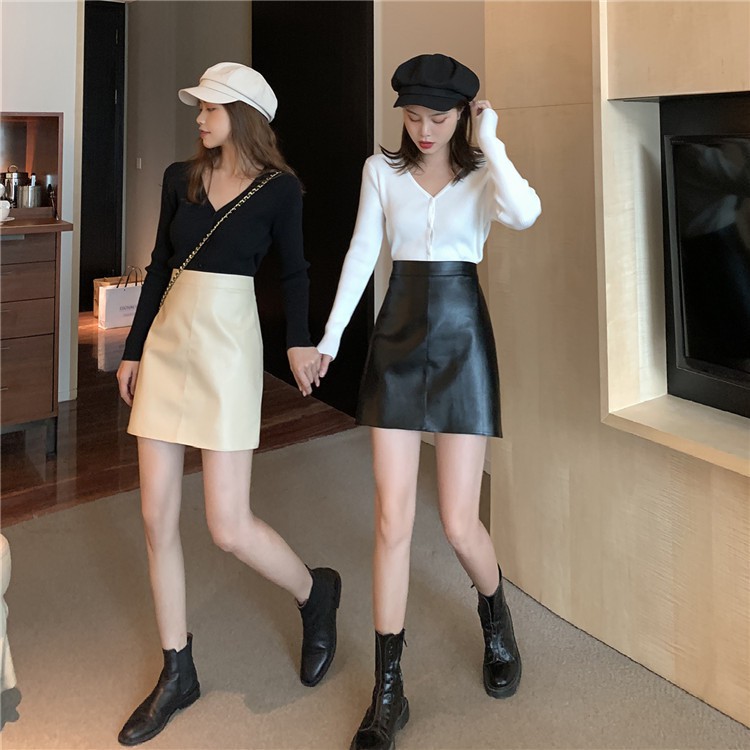 Chân Váy Da Pu Lưng Cao Hợp Thời Trang Cá Tính Kiểu Hàn Quốc