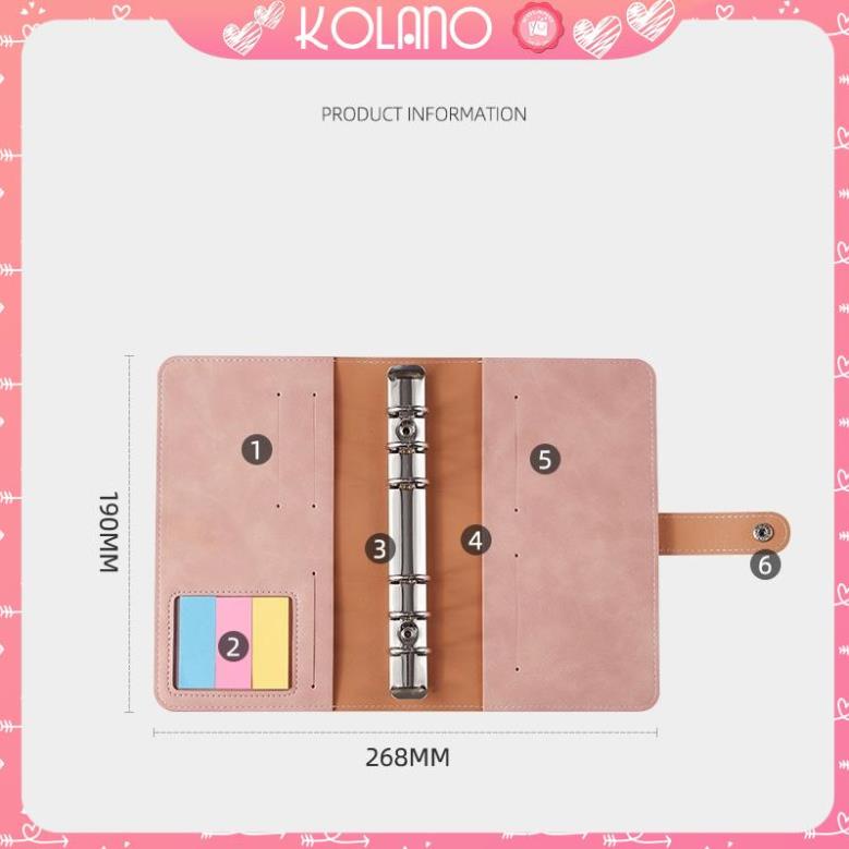 Sổ còng bìa da A6 KOLANO sổ tay bìa da PU gáy còng kèm phụ kiện và giấy note đa năng SN-001423