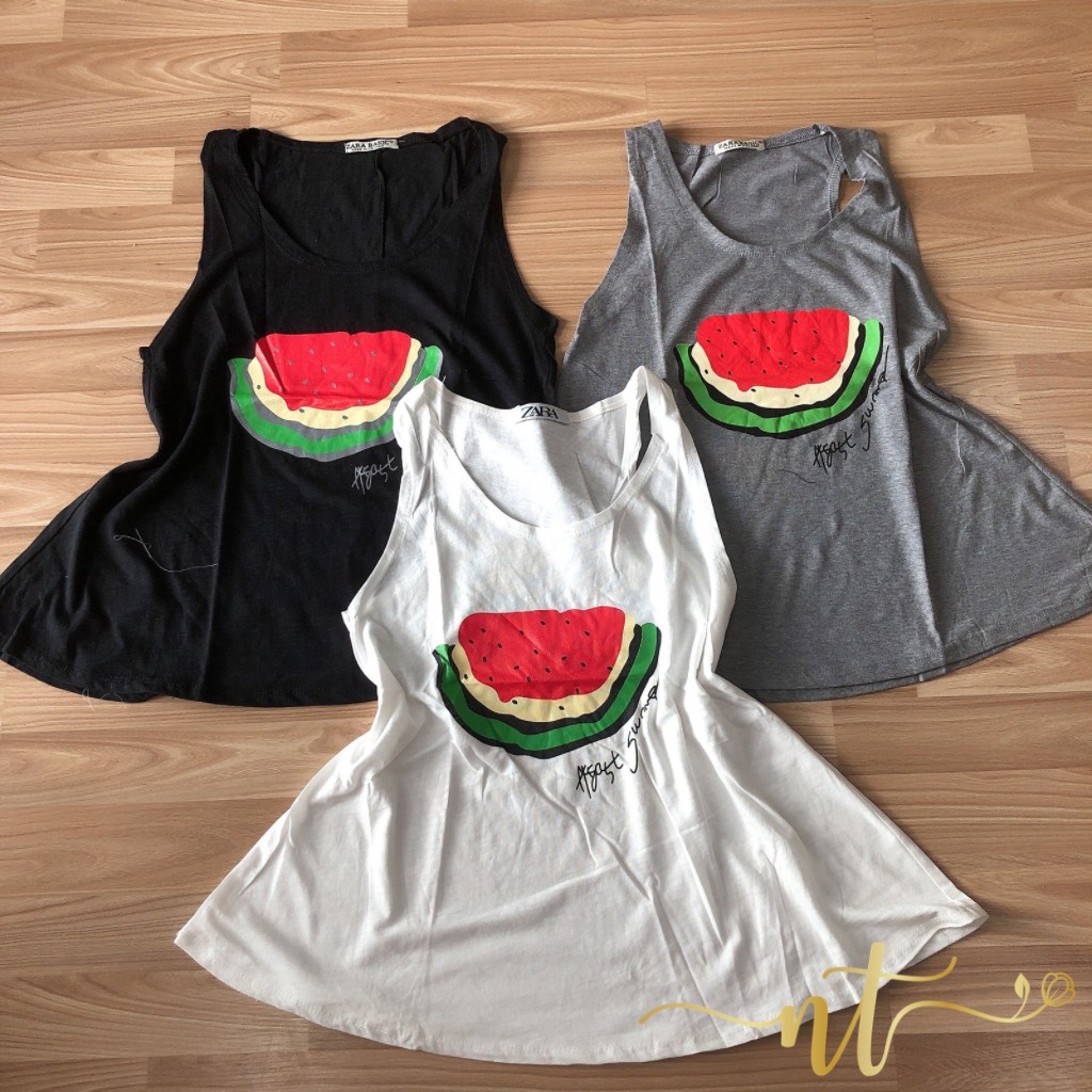 Áo ba lỗ nữ form rộng kiểu thể thao IN TRÁI DƯA thun co dãn Mịn Mát NT Closet - AT006 | BigBuy360 - bigbuy360.vn