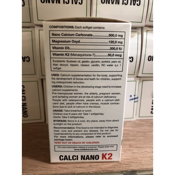 Viên uống Calci Nano K2 softgels bổ sung canxi giúp xương chắc khoẻ