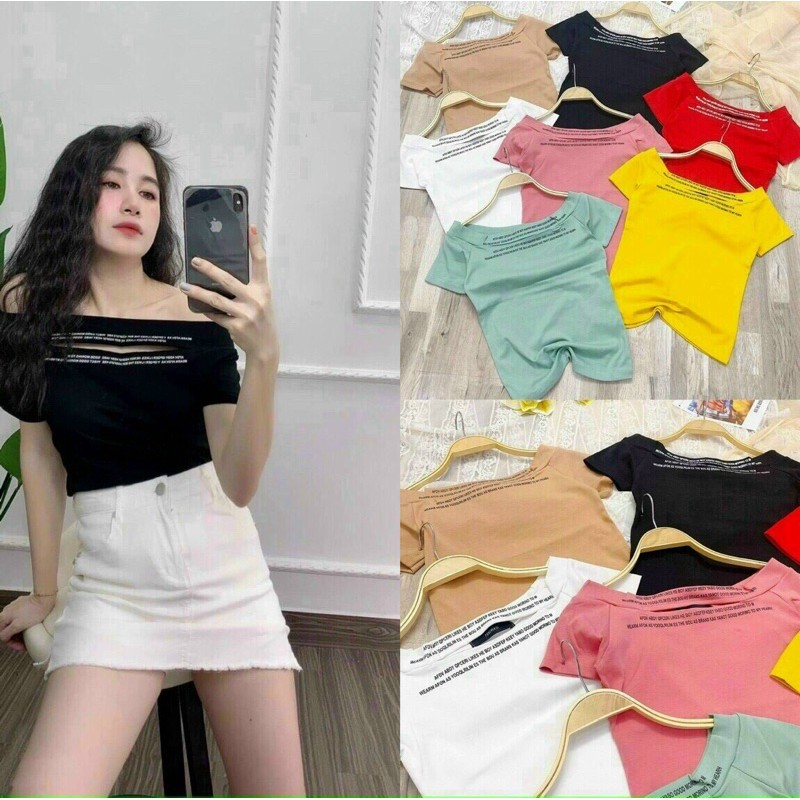 Áo kiểu thun borip 2in1 mặc lệch hay bẹt vai đều được Hình thật trải sàn
