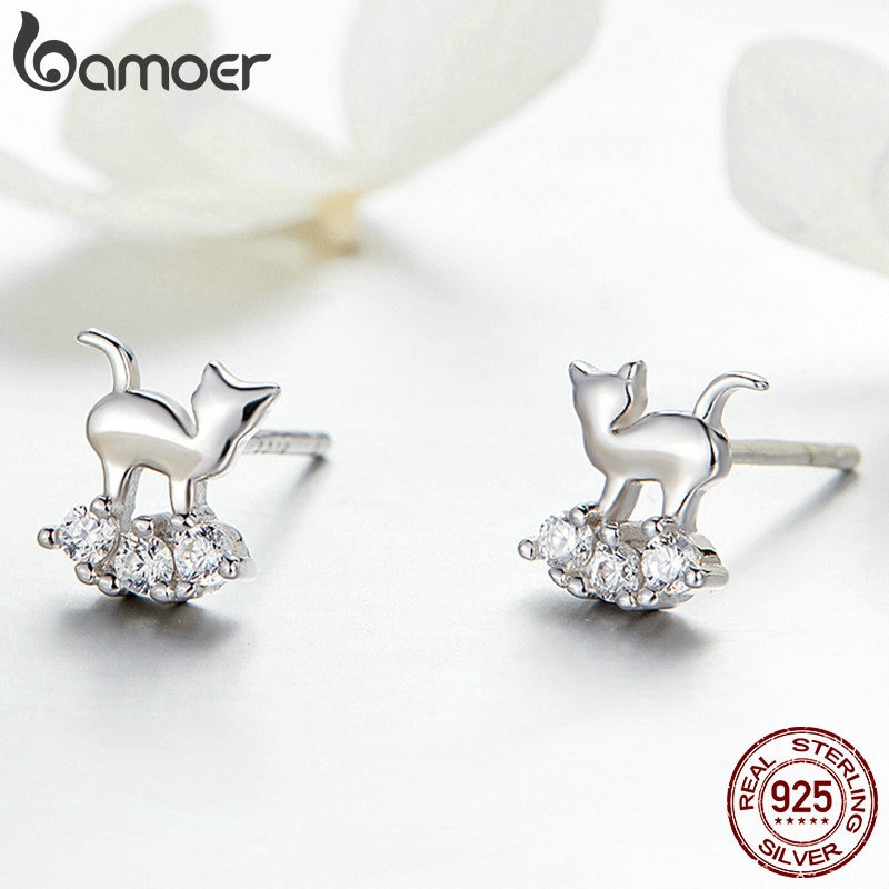 Khuyên tai Bamoer SCE537 Bạc đính đá pha lê thời trang cho nữ