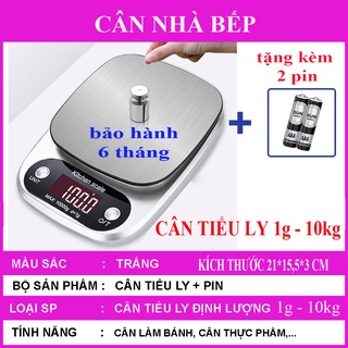 Cân tiểu ly điện tử nhà bếp cao cấp định lượng 1g - 10kg, cân tiểu ly làm bánh độ chính xác cao kèm 2 viên pin AAA